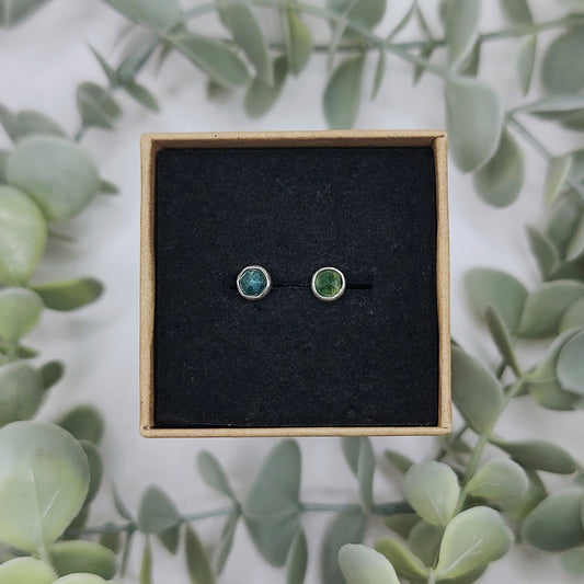 Moss Agate and Eco Silver Stud Earrings