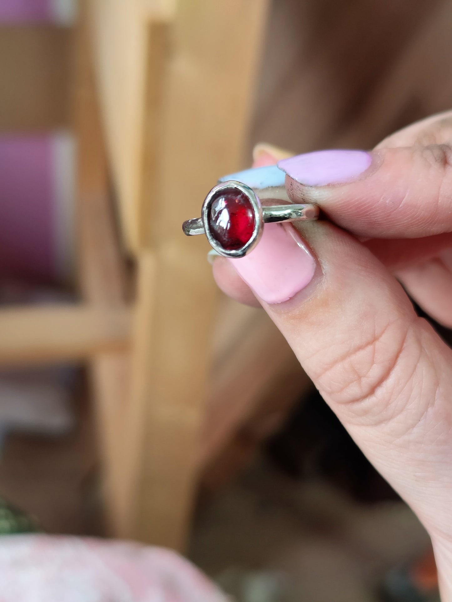 Garnet and Eco Silver Ring Size O