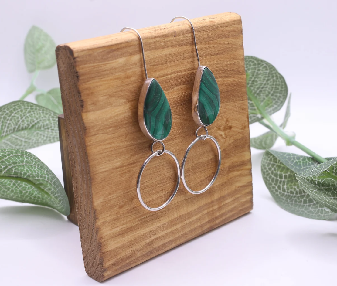 Malachite and Silver Earrings